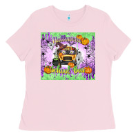 Bubblegum Pink Halloween School Bus Ladies Tee - texasbilliewilder