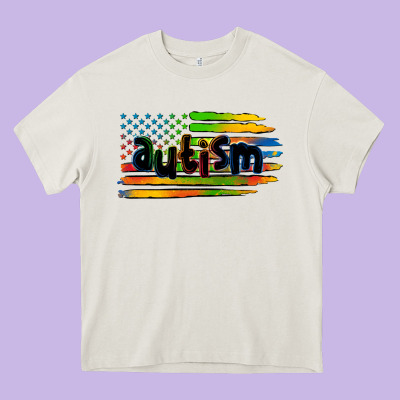 Autism American Flag Heavy Core Tee Designed By Zillion Design Studio