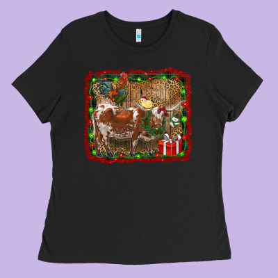 Christmas Farm Animals Ladies Tee Designed By Ranaportraitstore