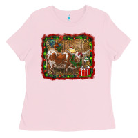Bubblegum Pink christmas farm animals Ladies Tee - RanaPortraitStore