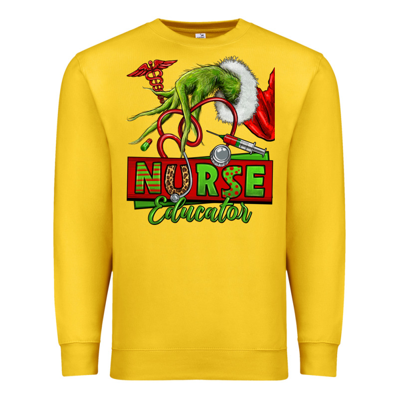 Grinch Hand Nurse Educator Premium Sweatshirt by NancyCooperArtShop | Teevron