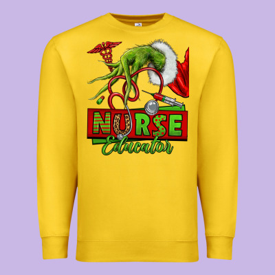 Grinch Hand Nurse Educator Premium Sweatshirt Designed By Nancycooperartshop