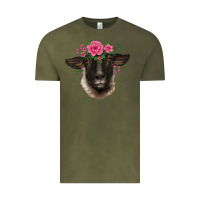 Vintage Olive suffolk ewe sheep with floral headdress Vintage Tee - BarkalooDesign