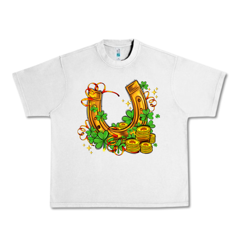 Horseshoe With Shamrocks And Coin Urban Heavy Tee by AdoDesignShop | Teevron