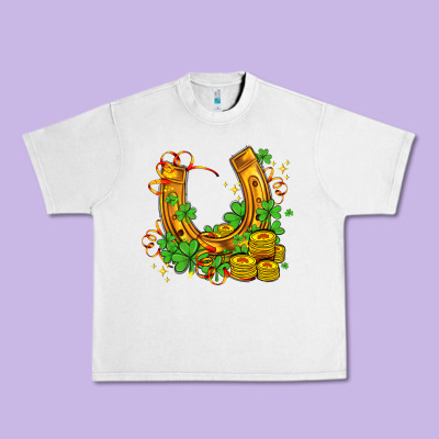 Horseshoe With Shamrocks And Coin Urban Heavy Tee Designed By Adodesignshop