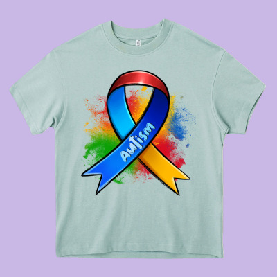 Autism Ribbon Heavy Core Tee Designed By Zillion Design Studio