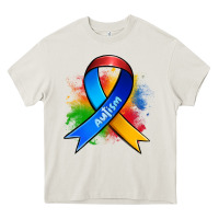 Cream autism ribbon Heavy Core Tee - Zillion Design Studio