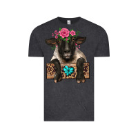 Vintage Black suffolk ewe peeking with floral headdress Vintage Tee - BarkalooDesign