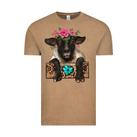 Vintage Coffee suffolk ewe peeking with floral headdress Vintage Tee - BarkalooDesign