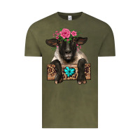 Vintage Olive suffolk ewe peeking with floral headdress Vintage Tee - BarkalooDesign