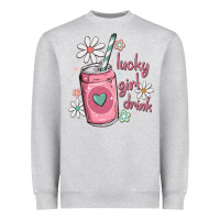 Heather Grey lucky girl drink Heavyweight Sweatshirt - MaliasSmallBusiness