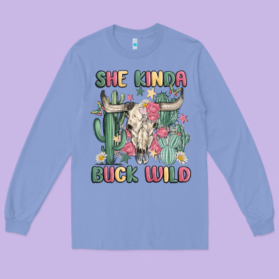 She Kinda Buck Wild Long Sleeve Tee Designed By Maliassmallbusiness