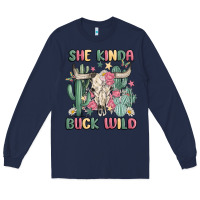Navy she kinda buck wild Long Sleeve Tee - MaliasSmallBusiness