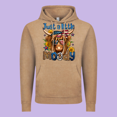 Just A Little Moody 4th Of July Long Haired Cow Vintage Hoodie Designed By Jasminsmagicworld