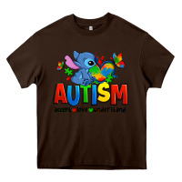 Chocolate Brown autism stitch accept love understand Heavy Core Tee - Zillion Design Studio