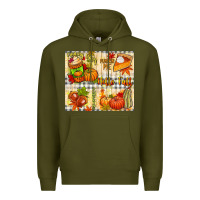 Army Green Hello Fall pumpkins Premium Hoodie - NancyCooperArtShop