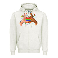 Oatmeal Heather lgbtq pride hands Zipper Hoodie - LillyAllenDesigns