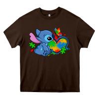 Chocolate Brown autism stitch heart Heavy Core Tee - Zillion Design Studio