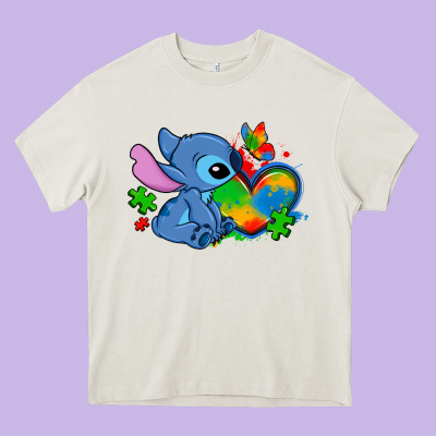 Autism Stitch Heart Heavy Core Tee Designed By Zillion Design Studio