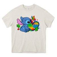 Cream autism stitch heart Heavy Core Tee - Zillion Design Studio