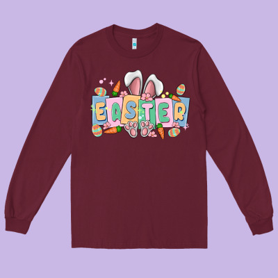 Easter  Rabbit Long Sleeve Tee Designed By Maliassmallbusiness