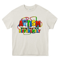 Cream autism stitch seeing the world differently Heavy Core Tee - Zillion Design Studio