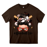 Chocolate Brown baseball life messy bun Heavy Core Tee - Zillion Design Studio
