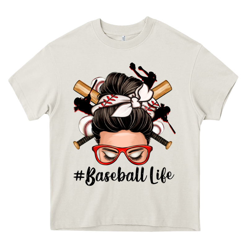 Baseball Life Messy Bun Heavy Core Tee by Zillion Design Studio | Teevron