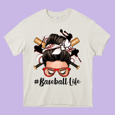 Baseball Life Messy Bun Heavy Core Tee Designed By Zillion Design Studio