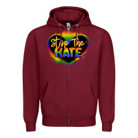 Burgundy stop the hate pride lgbtq heart Zipper Hoodie - LillyAllenDesigns