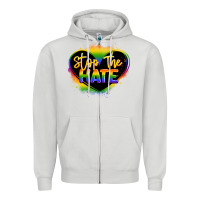 Dove Grey stop the hate pride lgbtq heart Zipper Hoodie - LillyAllenDesigns