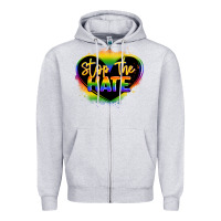 Heather Grey stop the hate pride lgbtq heart Zipper Hoodie - LillyAllenDesigns
