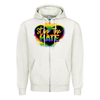 Oatmeal Heather stop the hate pride lgbtq heart Zipper Hoodie - LillyAllenDesigns