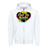 White stop the hate pride lgbtq heart Zipper Hoodie - LillyAllenDesigns