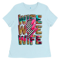 Baby Blue race wife wife wife lightningbolt Ladies Tee - Zillion Design Studio