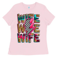 Bubblegum Pink race wife wife wife lightningbolt Ladies Tee - Zillion Design Studio