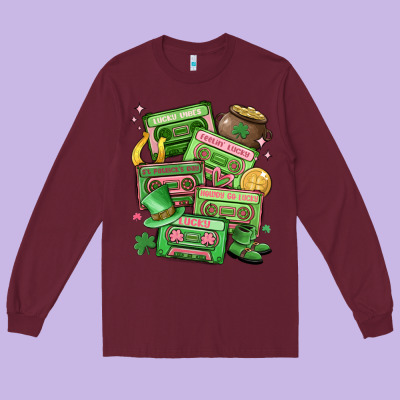 St Patrick's Day Cassette Tapes Long Sleeve Tee Designed By Maliassmallbusiness