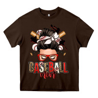 Chocolate Brown baseball mom messy bun Heavy Core Tee - Zillion Design Studio