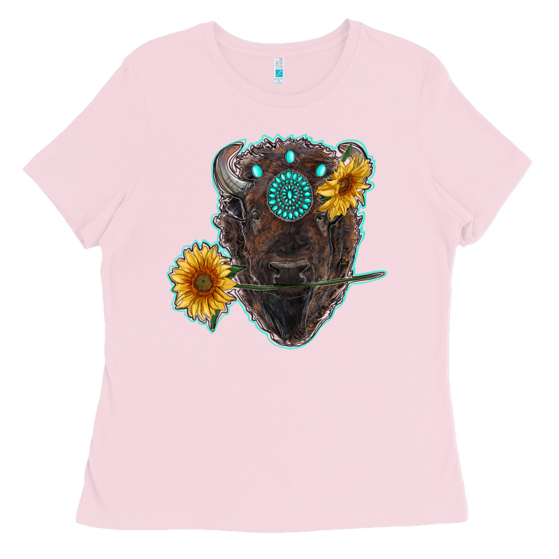 Bison Head With Sunflowers And Gemstone Ladies Tee by RanaPortraitStore | Teevron