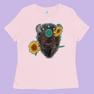 Bison Head With Sunflowers And Gemstone Ladies Tee Designed By Ranaportraitstore