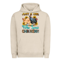 Pigment French Oak just a girl who loves chickens Urban Hoodie - OliviaCreatesArt
