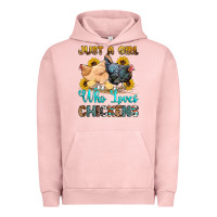 Pigment Salmon just a girl who loves chickens Urban Hoodie - OliviaCreatesArt