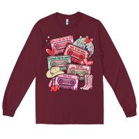 Burgundy valentines day cassette tapes Long Sleeve Tee - MaliasSmallBusiness