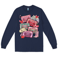 Navy valentines day cassette tapes Long Sleeve Tee - MaliasSmallBusiness