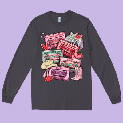 Valentines Day Cassette Tapes Long Sleeve Tee Designed By Maliassmallbusiness