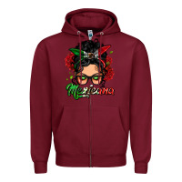 Burgundy mexicana woman messy bun Zipper Hoodie - LillyAllenDesigns