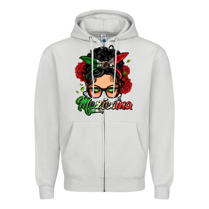 Mexicana Woman Messy Bun Zipper Hoodie by LillyAllenDesigns | Teevron