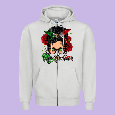 Mexicana Woman Messy Bun Zipper Hoodie Designed By Lillyallendesigns