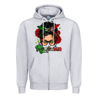 Heather Grey mexicana woman messy bun Zipper Hoodie - LillyAllenDesigns