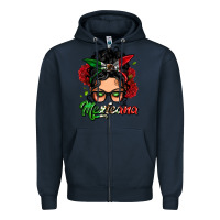 Navy mexicana woman messy bun Zipper Hoodie - LillyAllenDesigns